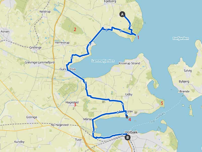 Overnatningsmuligheder langs Fjordstiens etape 7 mellem Kongsøre Skov og Holbæk