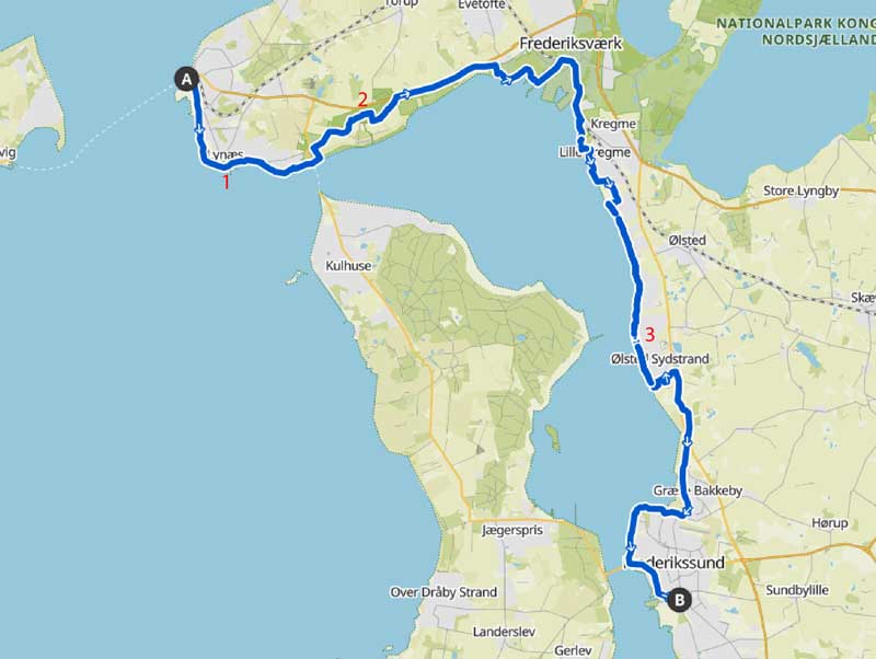 Overnatningsmuligheder langs Fjordstiens etape 1 mellem Hundested og Frederikssund