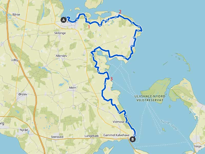 Overnatningsmuligheder langs Sydsjællands Kyst mellem Præstø og Kalvehave