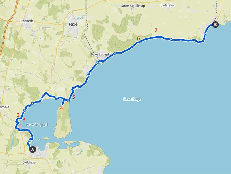 Overnatningsmuligheder langs Sydsjællands Kyst mellem Præstø og Rødvig