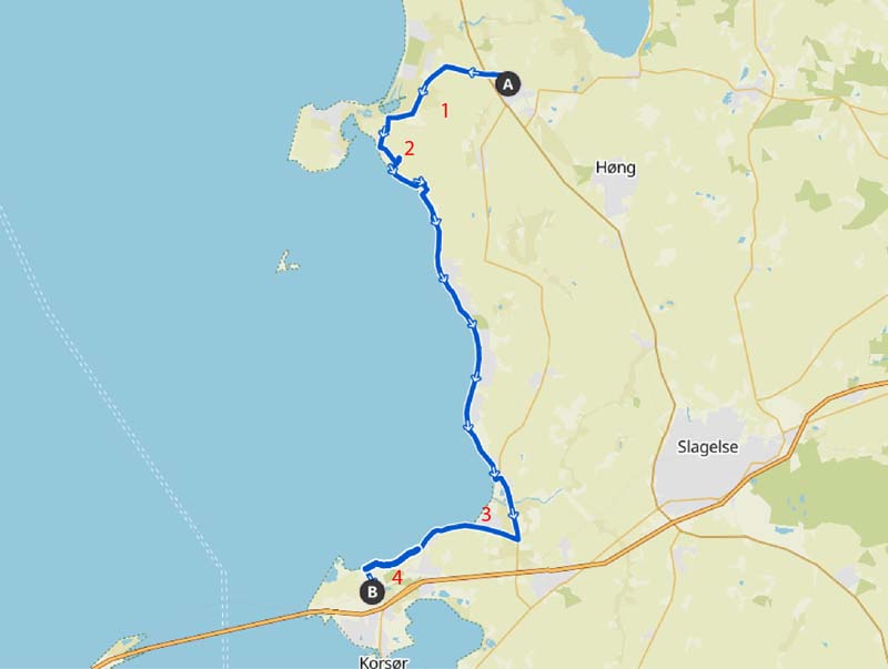 Overnatningsmuligheder langs Vestsjællands Kyst mellem Gørlev og Korsør