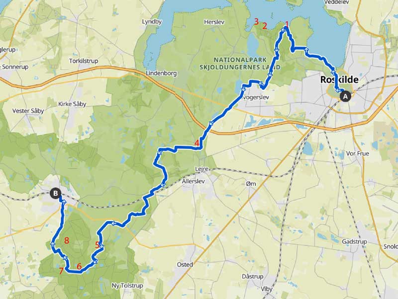 Overnatningsmuligheder langs Skjoldungestien